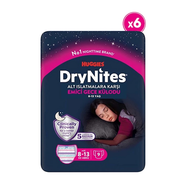 Huggies Drynites Gece Külodu Kız 8-13 Yaş 30-48 Kg 6 Paket 54 Adet 6'lı