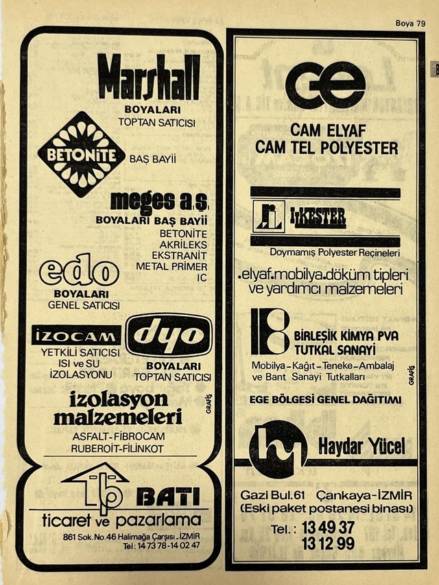 İzmir 1982-1983 Meslek Reklam İlanı Efemera S79 Teşhir Ürün