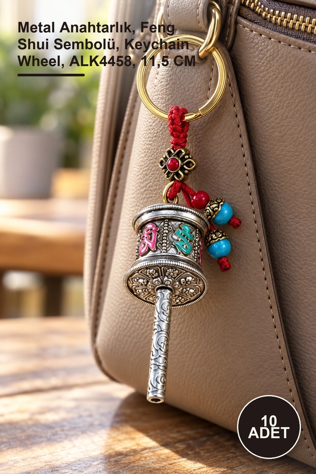 10 Adet Metal Feng Shui Şans Çarkı Anahtarlık Metal Anahtarlık, Feng Shui Sembolü, Keychain Wheel, Alk4458, 11,5 Cm