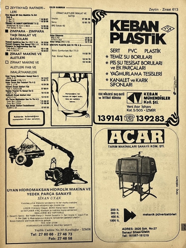 İzmir 1982-1983 Meslek Reklam İlanı Efemera S613 Teşhir Ürün
