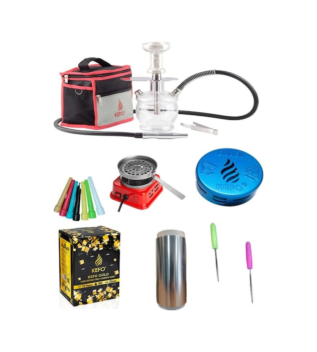 Kefo Trip Çantalı Nargile Takımı + Mini Ocak + 1kg Kömür + Kefo Ember + Rulo Folyo + 50 Sipsi+ İğne