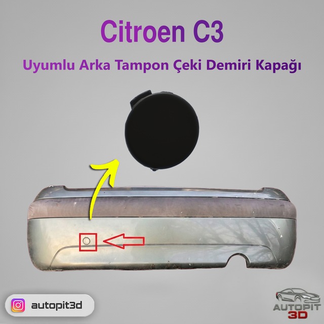Citroen C3 2002 2009 Uyumlu Arka Tampon Çeki Demiri Kapağı