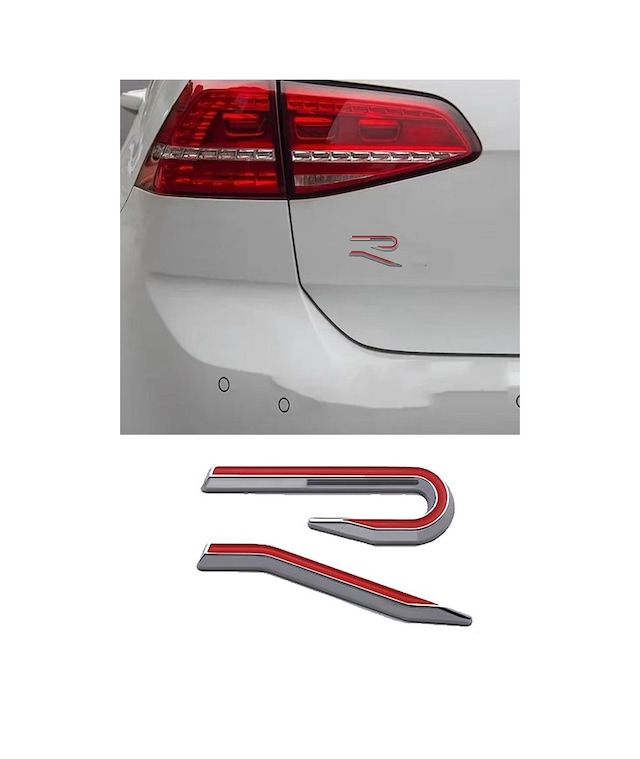 Yeni Golf 8 R Yazısı Bagaj Logo Arması Sticker Amblem Kırmızı Gri