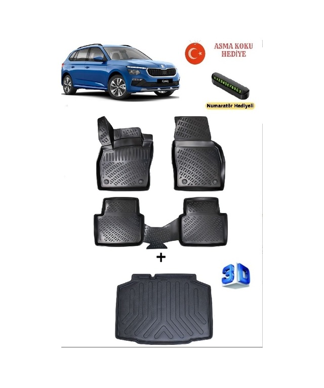 Skoda Kamiq 2019 Sonrası Uyumlu 3d Havuzlu Paspas Ve Alt Bagaj Sabit Zemin Bagaj Havuzu Seti Asma Koku Ve Numaratör tör