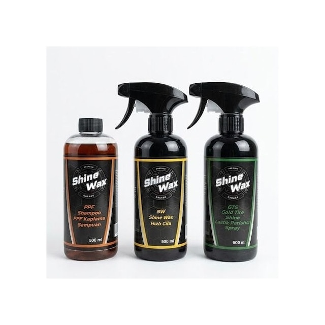 Shine Wax Ppf Şampuan & Hızlı Cila & Lastik Parlatıcı Sprey 500 Ml 3'lü Set
