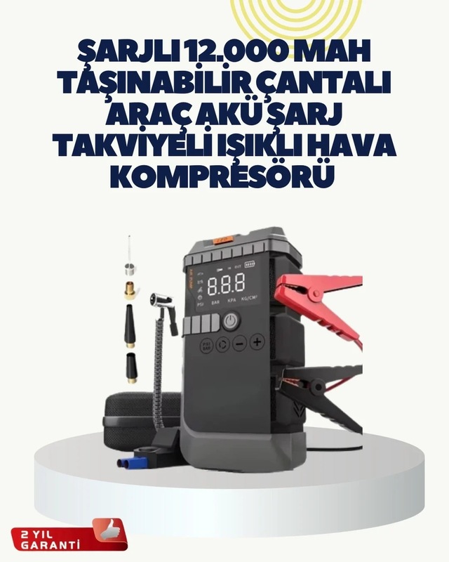Ers Taşınabilir Akü Takviye Cihazı Işıklı Hava Kompresörü Powerbank