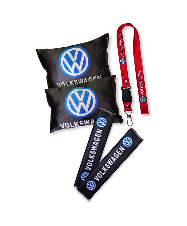 Volkswagen Uyumlu Dijital Baskılı Siyah Seyahat Boyun Yastık Kemer Pedi / Kırmızı Oto Ayna Askısı Siyah