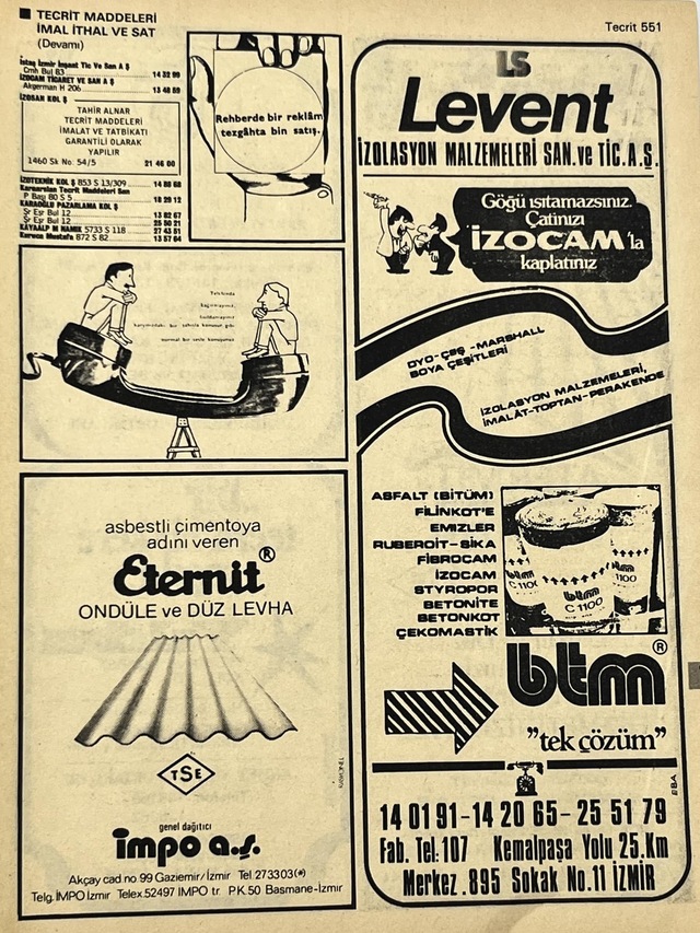 İzmir 1982-1983 Meslek Reklam İlanı Efemera S551 Teşhir Ürün