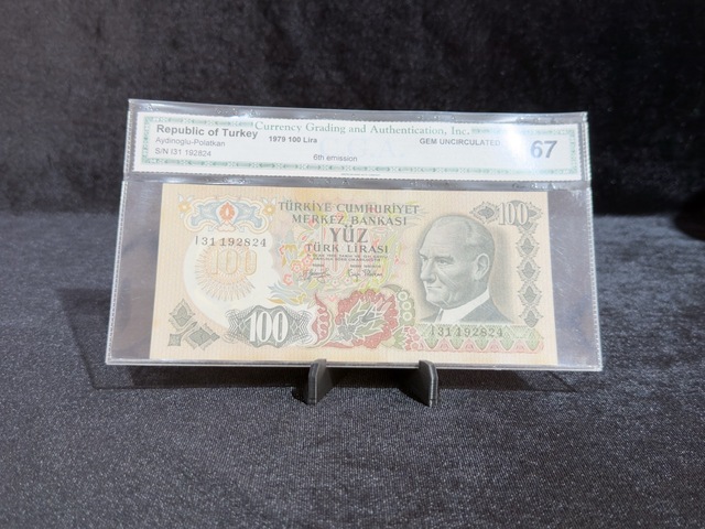 Türkiye 1979 100 Türk Lirası 6. Emisyon Cga 67 Gem Uncırculated Atatürk & Ağrı Dağı