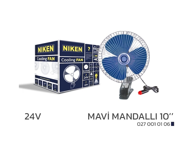 Araç Içi Vantilatör Mavi Mandallı 24v 10 İnç Üniversal Model Niken