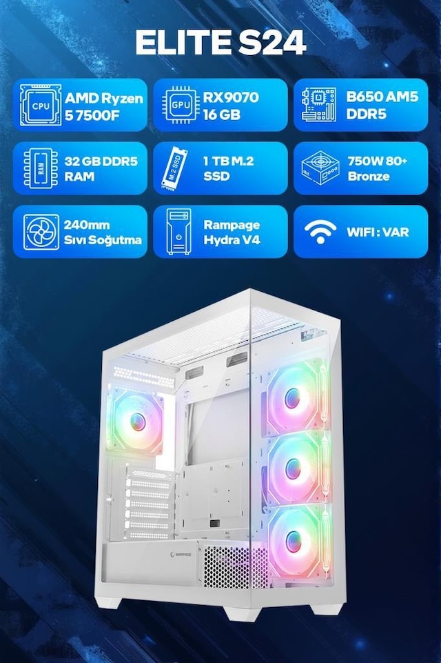 Game Garaj ELITE S24 Ryzen 5 7500F RX 9070 32GB RAM 1TB SSD