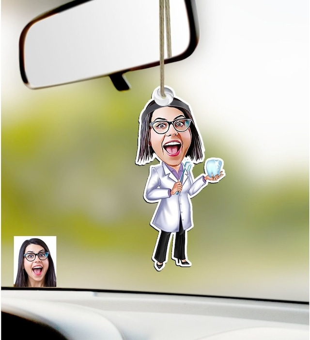 Kişiye Özel Bayan Diş Hekimi Karikatürlü Ahşap Araba Dikiz Ayna S (435822362)
