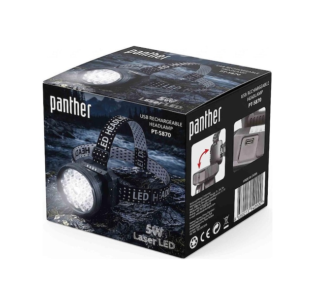 Panther Pt-5870 Usb Şarjlı Kafa Lambası 1000 Lümen 5w Lazer Led 18 Led Uzun Menzilli
