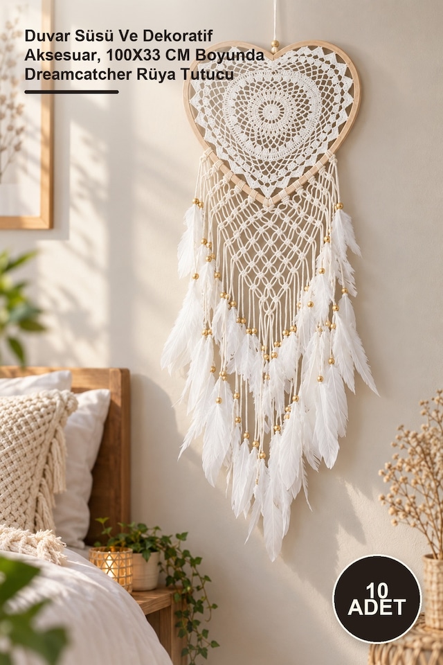10 Adet Kalpli Düş Kapanı Duvar Süsü Ve Dekoratif Aksesuar, 100x33 Cm Boyunda Dreamcatcher Rüya Tutucu
