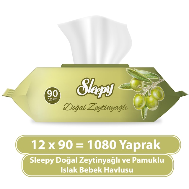 Sleepy Doğal Zeytinyağı Ve Pamuksu Lifler Islak Mendil 12 x 90'lı 1080 Yaprak