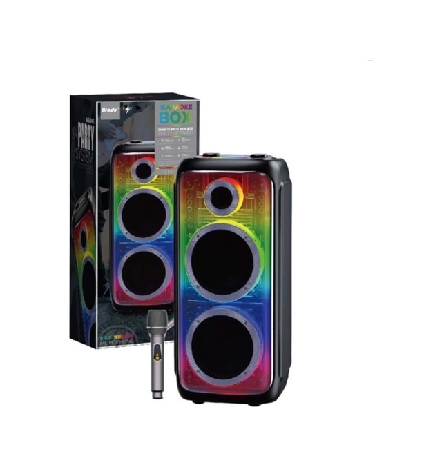 Bts-2370 75w Çift 10 İnç Rbg Işıklı Kablosuz Mikrofonlu Taşinabilir Bluetooth Karaoke Parti Hopörlörü