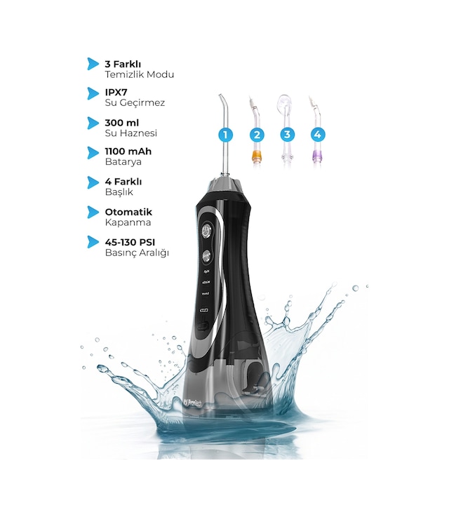 Aquadent Pro Şarjlı Ağız Duşu 4 Başlıklı Diş Arası Temizleme Cihazı