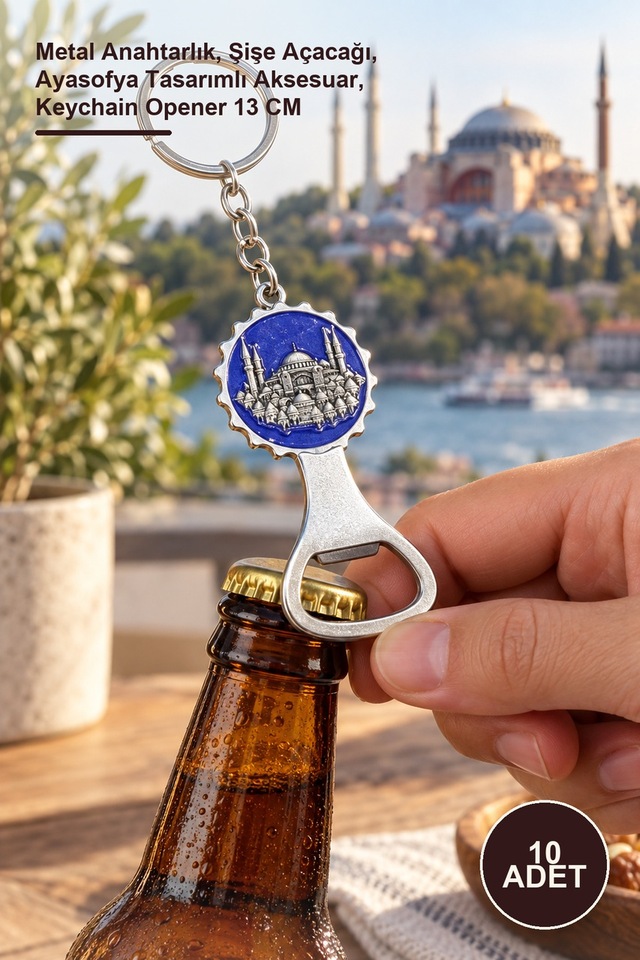 10 Adet Metal Ayasofya Anahtarlık Ve Açacak Metal Anahtarlık, Şişe Açacağı, Ayasofya Tasarımlı Aksesuar, Keychain Opener 13 Cm