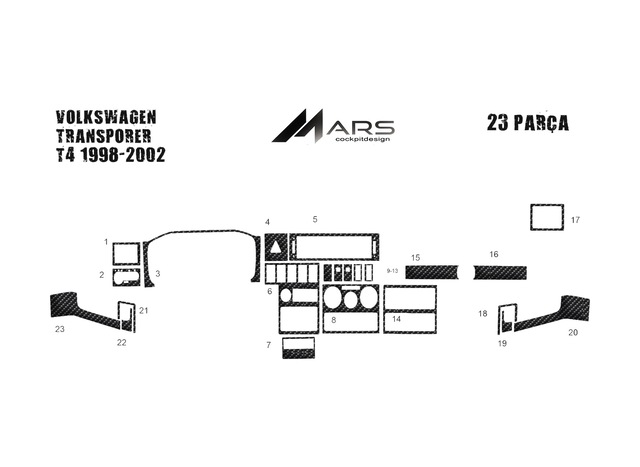 Volkswagen Transporter T4 Torpido Kaplama 1998-2003 23 Parça Karbon