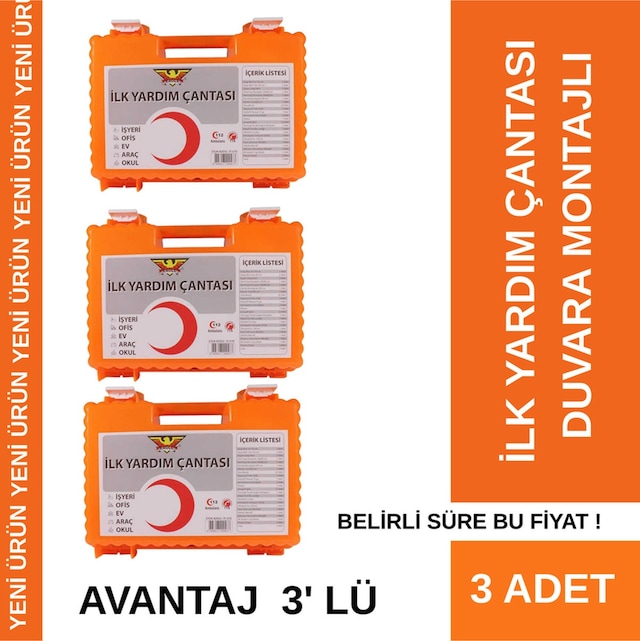Duvara Montajli İlk Yardim Seti + 3 Adet Avantaj 3 'lü Paket Ruhsata Uygun Araç İçin Yangın