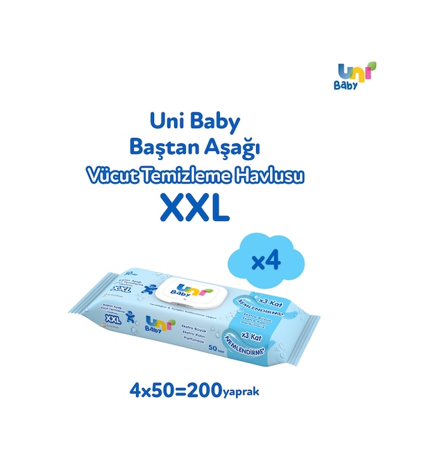 Uni Baby Vücut Temizleme Havlusu Xxl 4'lü 200 Yaprak
