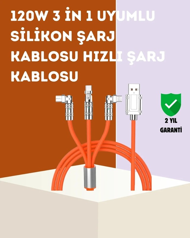 Ers 120 W Hızlı Çözüm Sunan 3'ü 1 Usb Şarj Kablosu Sağlam Gövde