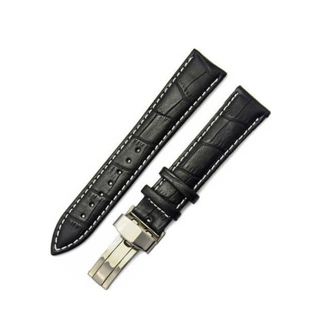 1. Kalite Klipsli Deri Saat Kayışı 24Mm Siyah Kordon Beyaz Ip
