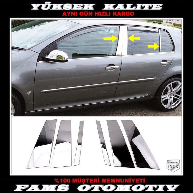 Vw Golf 5 Hb Krom Kapı Direk Seti 6 Prç P.Çelik 2003-2009 Arası