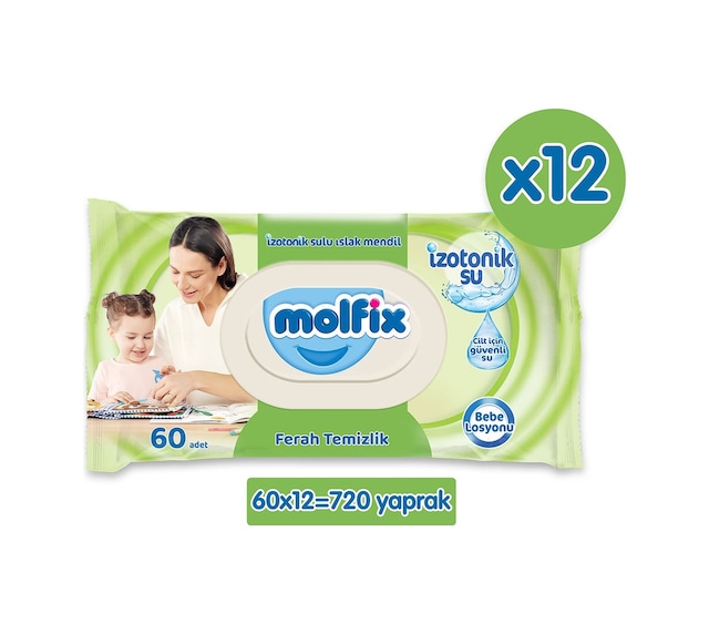 Molfix İzotonik Sulu Islak Mendil Ferah Temizlik 12 x 60'lı 720 Yaprak