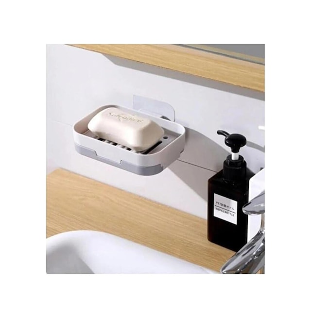 Yapışkanlı Su Giderli Sabunluk, Plastik, Modern Tasarım, Banyo Mutfak İçin Katı Sabunluk Ve Süngerlik Seti, Mint Yeşili
