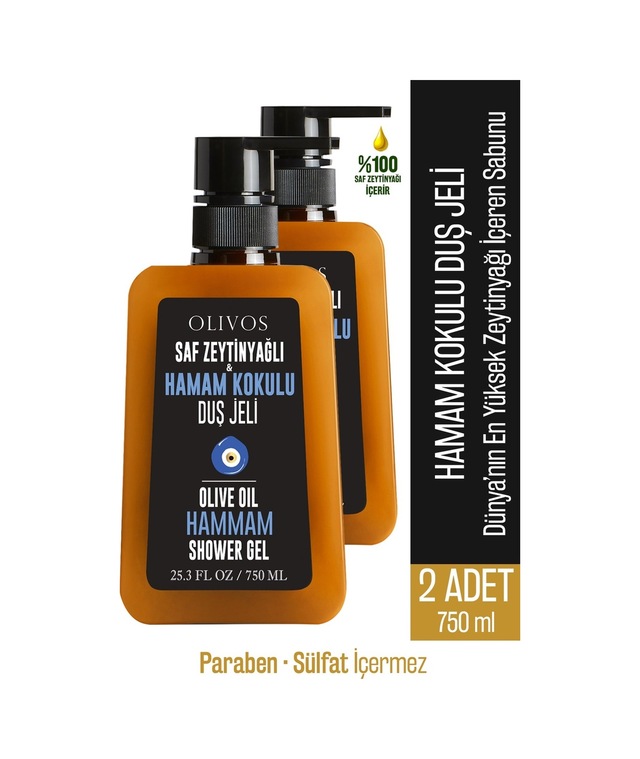 Olivos Doğal Zeytinyağlı Hamam Kokulu Banyo ve Duş Jeli 2 x 750 ML