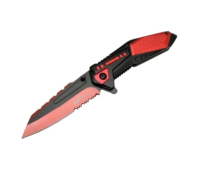 4173 Kırmızı Kamp Çakı 21cm - Yarı Otomatik, Kemerlikli, Testere Detaylı