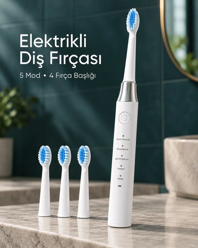 Lb Değiştirilebilir Başlıklı Beyaz Elektrikli Diş Fırçası 5 Mod Ve 3 Yedek Başlık