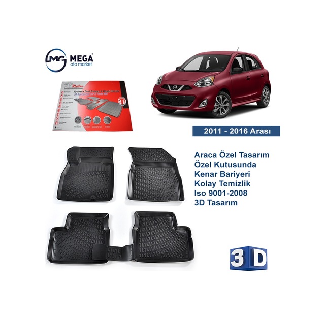 Nissan Micra 2011-2016 Arası Rizline 3D Havuzlu Paspas