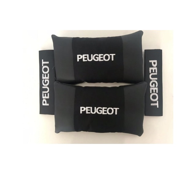 Peugeot Nakışlı Deri 1 Çift Boyun Yastık Ve Kemer Pedi
