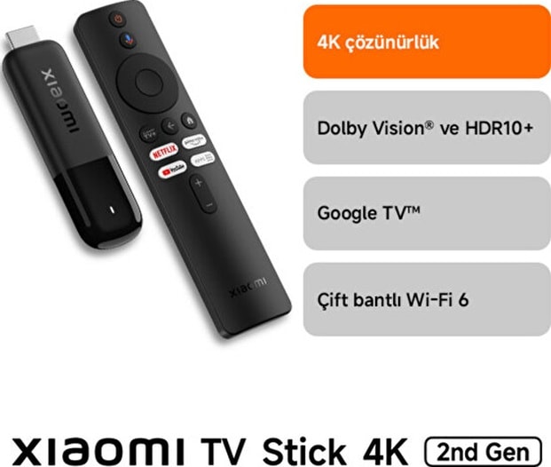 Xiaomi TV Stick 2. Nesil Dolby Vision & HDR10+ 4K 2nd Gen Android Medya Oynatıcı
