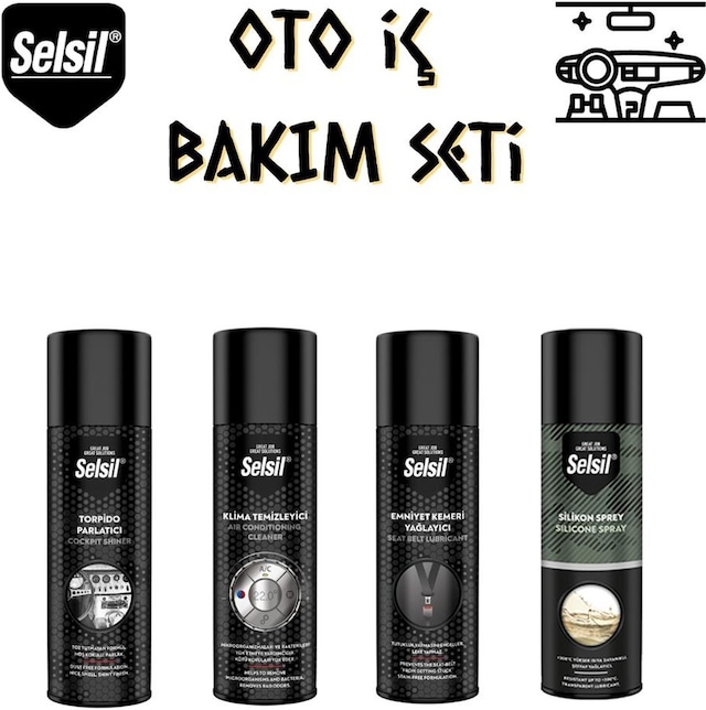 Selsil Oto İç Bakım Seti 4 Parça Klima-torpido-kemer-silikon Spreyi