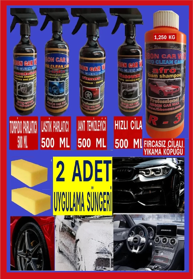 6 Lı Set Torpido Sütü-lastik Parlatıcı- Jant Temizleyici- Hızlı Cila-500 Ml Cilalı Şampuan 1 Kgl