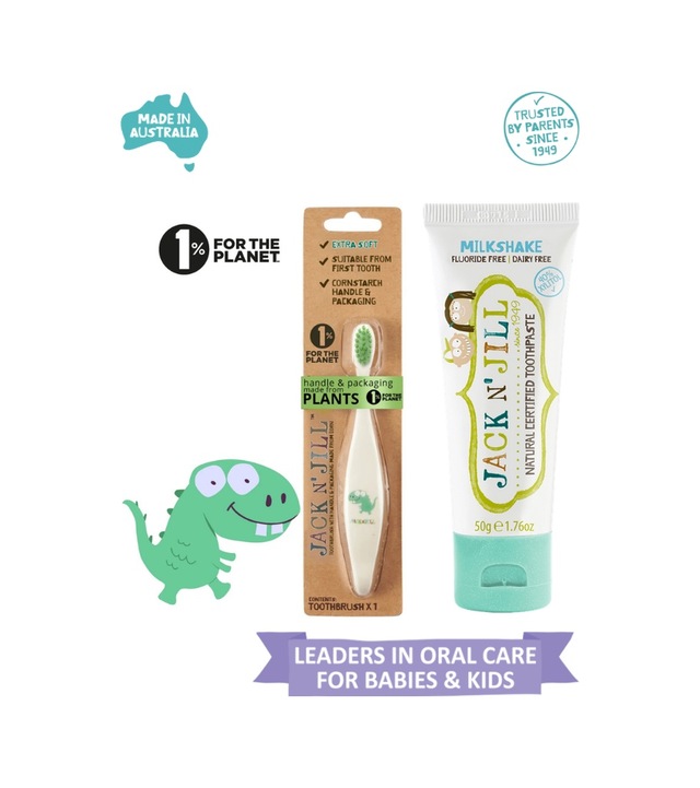 Doğal Sertifikalı Bebek/çocuk Diş Seti Dino Diş Fırçası + Milkshake Diş Macunu 50g