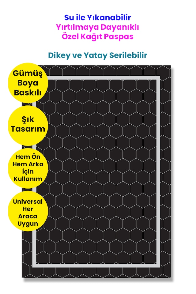 Suya Dayanıklı Yıkanır Kağıt Tel Örgü Desen Oto Paspas Kağıdı Siyah Gümüş Baskı 50 Adet 35x50cm