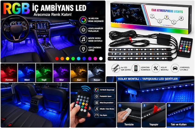 Araç İçi Ambiyans Rgb Ayak Altı Led Sese Duyarlı Animasyonlu 12 Çip. 1