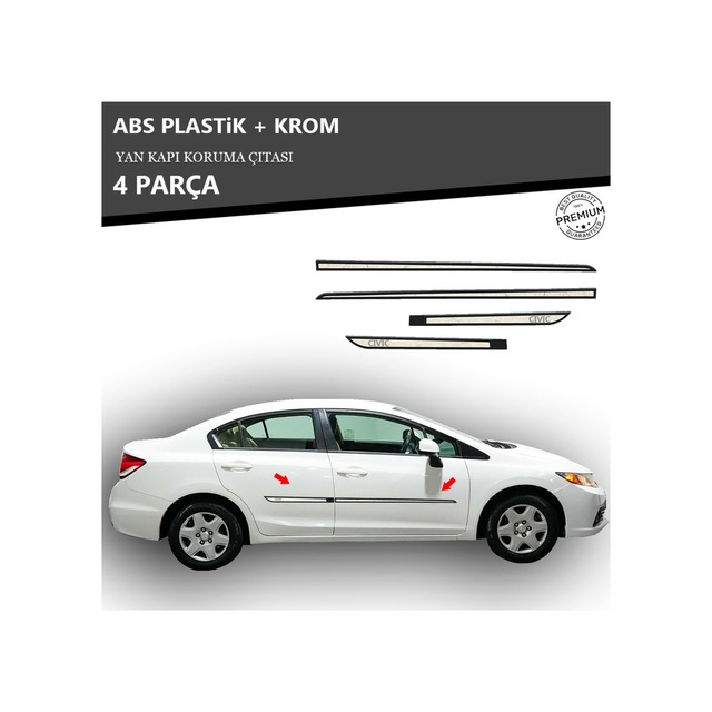Honda Civic Fb7 2016-2015 Yan Kapı Koruma Çıtası Plastik + Krom Unvrslppkçt00062
