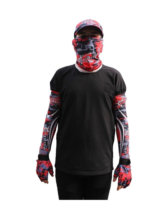 Captain Fisherman Style Camo Red Set Cap+eldiven+kolluk+buff Kırmızı