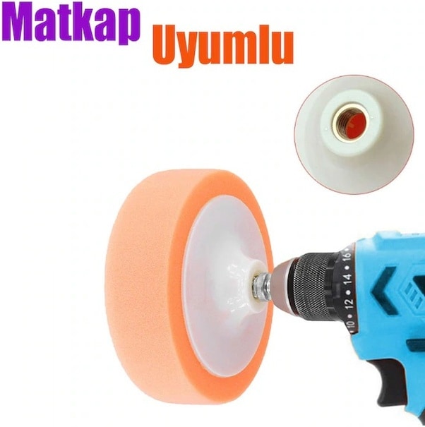 Polisaj Süngeri Turuncu 150 Mm + M14 Matkap Aparatı Pasta Cila
