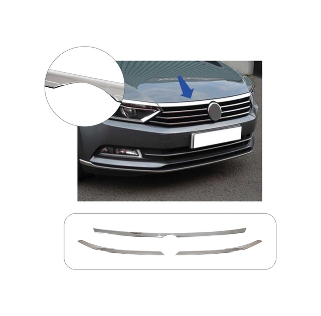 Volkswagen Passat B8 Uyumlu 2015-2019 Krom Far Üzeri Çıta Ön Panjur 3 Parça Paslanmaz Çelik