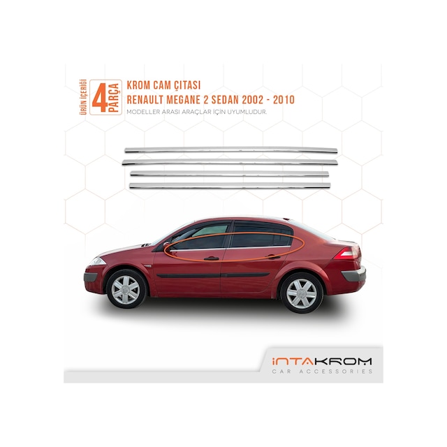 Renault Megane 2 Krom Cam Çıtası 4 Parça Sedan 2002-2010