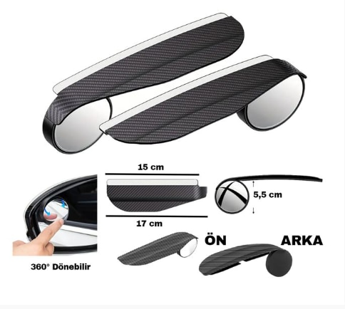 Carub Ayna Üstü Şapkalı Kör Nokta Geçme Carbon 2li