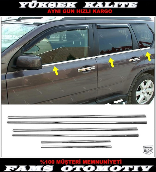 Nissan X-Trail Krom Cam Çıtası 6 Prç. 2007-2013 P.Çelik