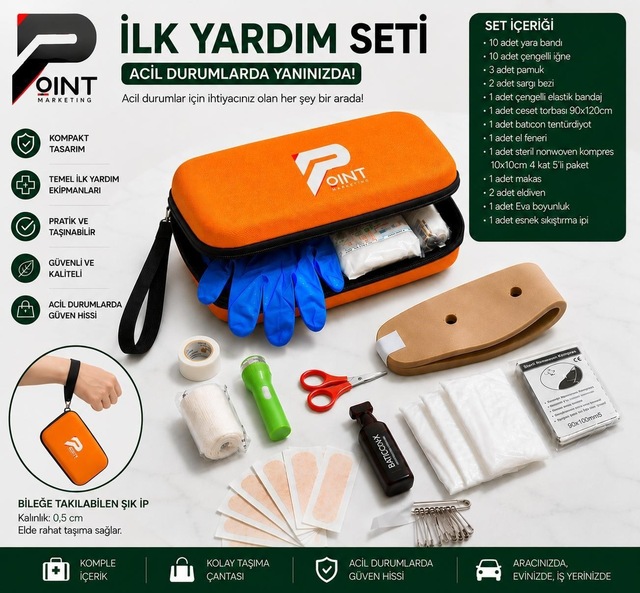 Araç İlk Yardım Seti Trafik Kanununa Uygun Tam Donanımlı İlk Yardım Çantası Turuncu Acil Durum Seti