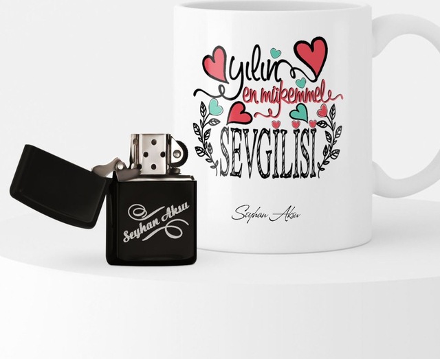 Kişiye Özel Yılın En Mükemmel Sevgilisi Temalı Çakmak ve Kupa Set